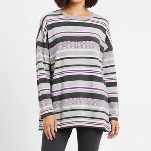 T by Talbots Purple Gray Stripe Long Sleeve Sweatshirt XL 100% Cotton Athleisure